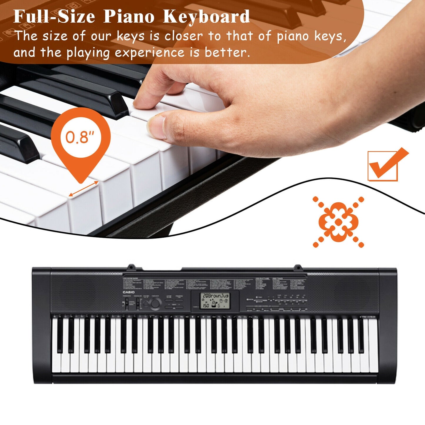 61 Key Electronic Keyboard Piano Set with Stand Bench Headphones Kids Crystal