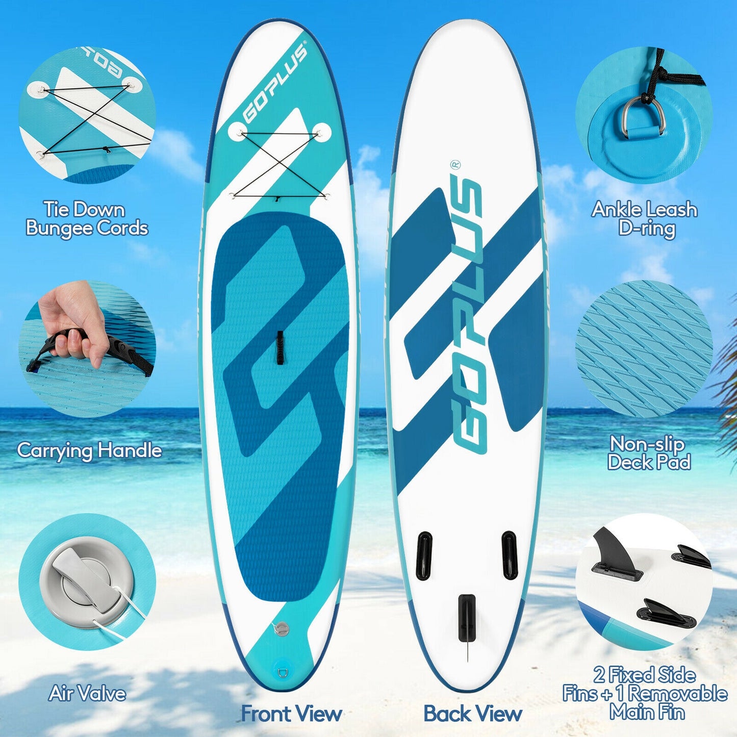 10 Feet Inflatable Stand Up Paddle Board 6 Inch Thick with Backpack Leash Aluminum Paddle Kids Crystal
