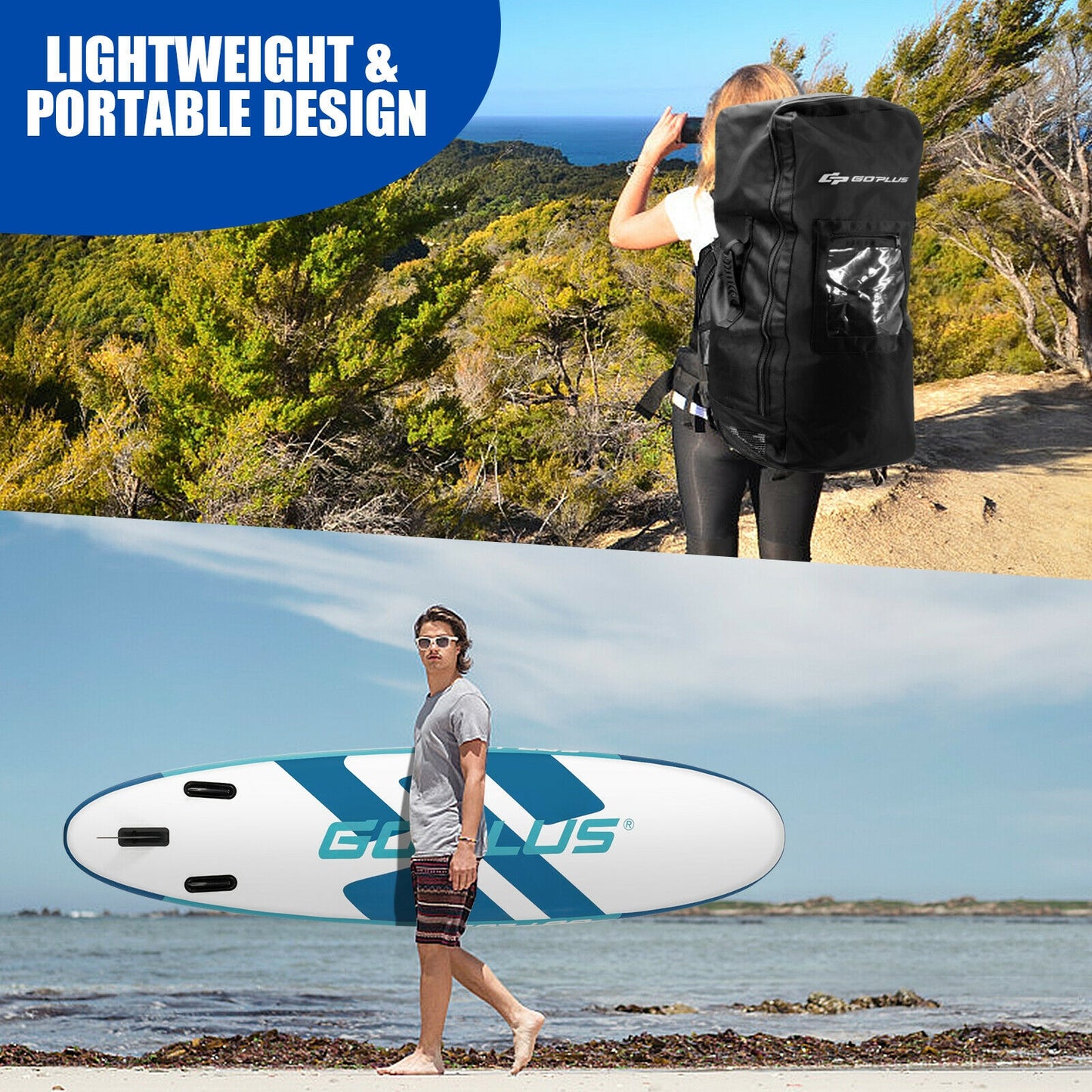 10 Feet Inflatable Stand Up Paddle Board 6 Inch Thick with Backpack Leash Aluminum Paddle Kids Crystal