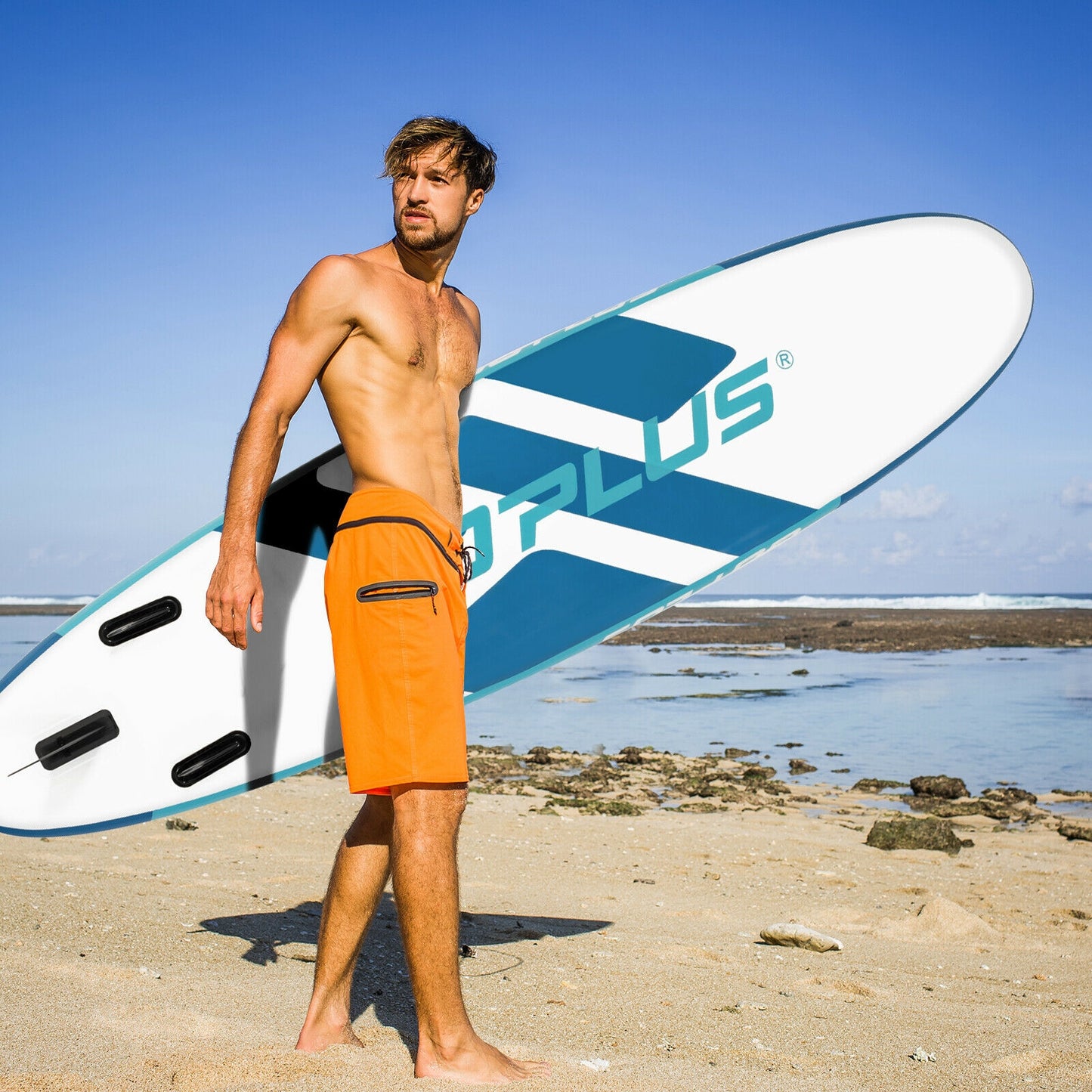 10 Feet Inflatable Stand Up Paddle Board 6 Inch Thick with Backpack Leash Aluminum Paddle Kids Crystal