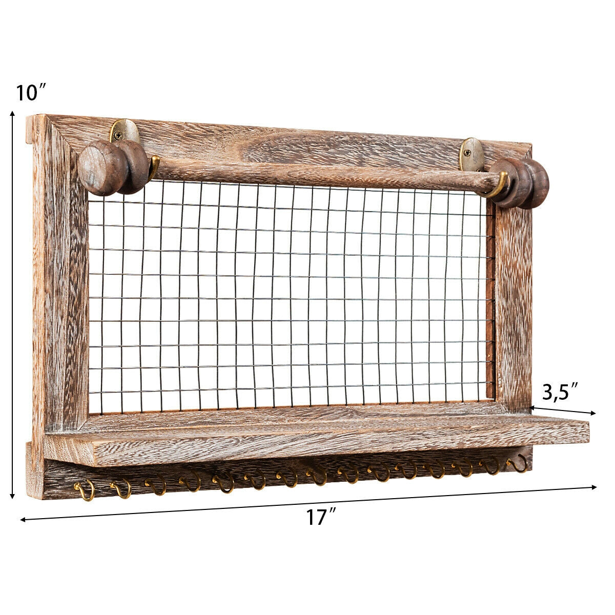 Vintage Wood Wall Mounted Jewelry Organizer Display Rack with Bracelet Rod-Brown Kids Crystal