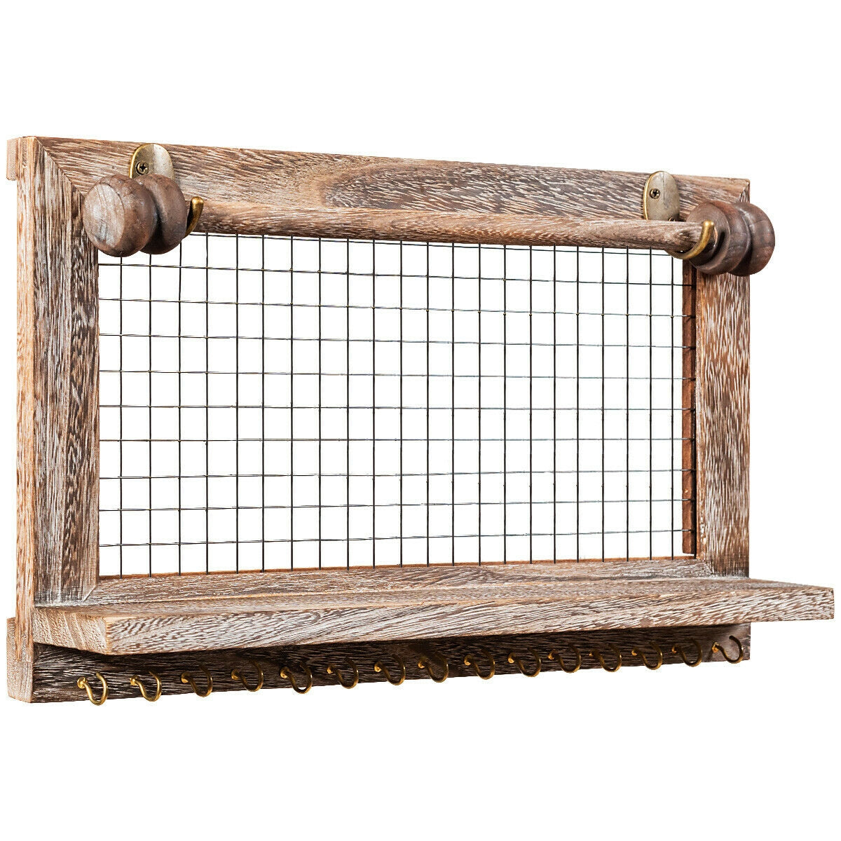 Vintage Wood Wall Mounted Jewelry Organizer Display Rack with Bracelet Rod-Brown Kids Crystal