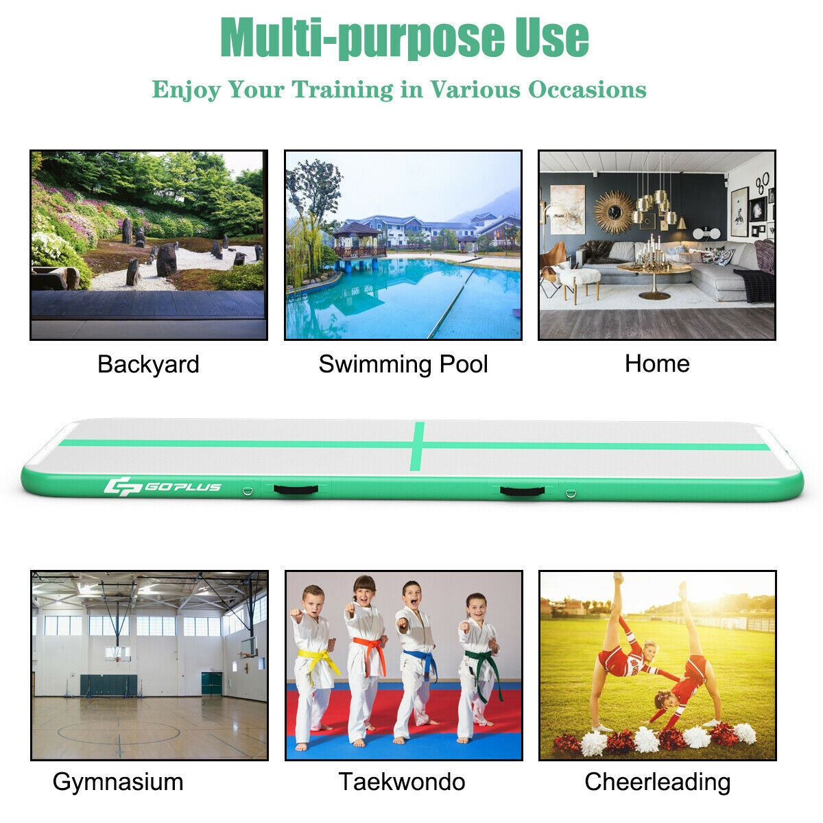 10 Feet Inflatable Gymnastics Tumbling Mat with Pump-Green Kids Crystal