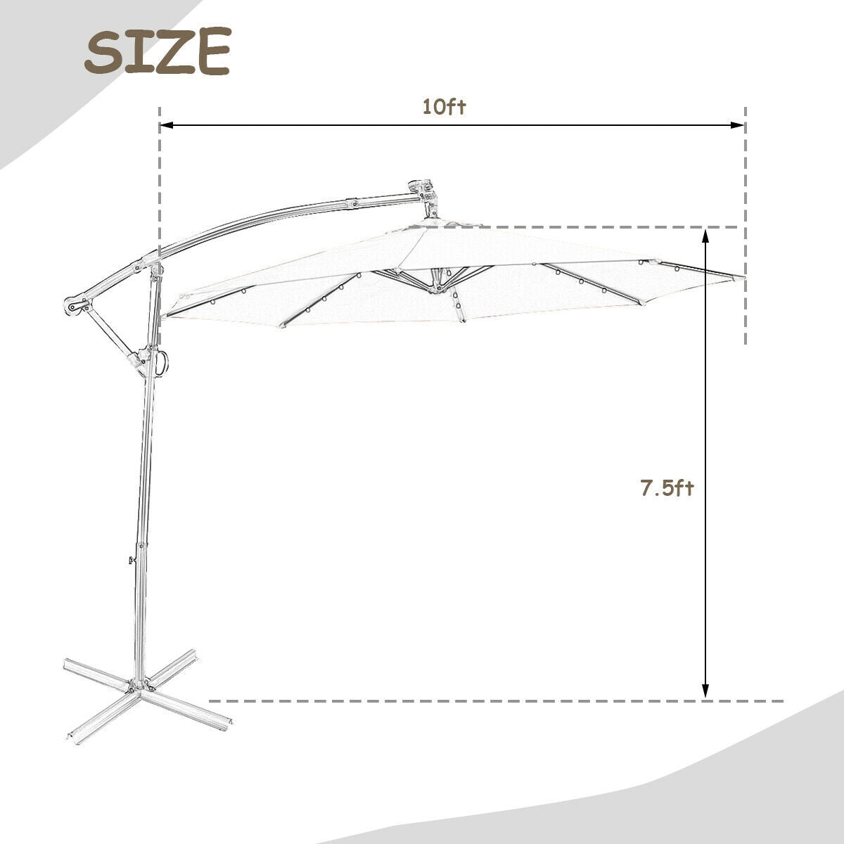 10 ft 360° Rotation Solar Powered LED Patio Offset Umbrella without Weight Base-Tan Kids Crystal