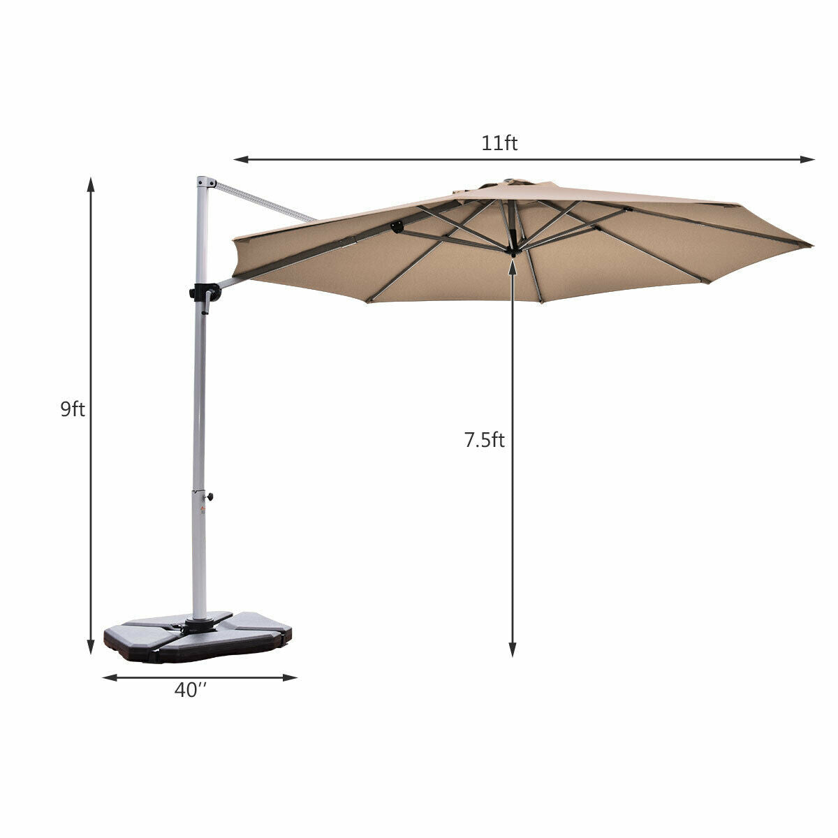 11 Feet Patio Offset Cantilever Umbrella 360° Rotation Aluminum Tilt-Tan Kids Crystal