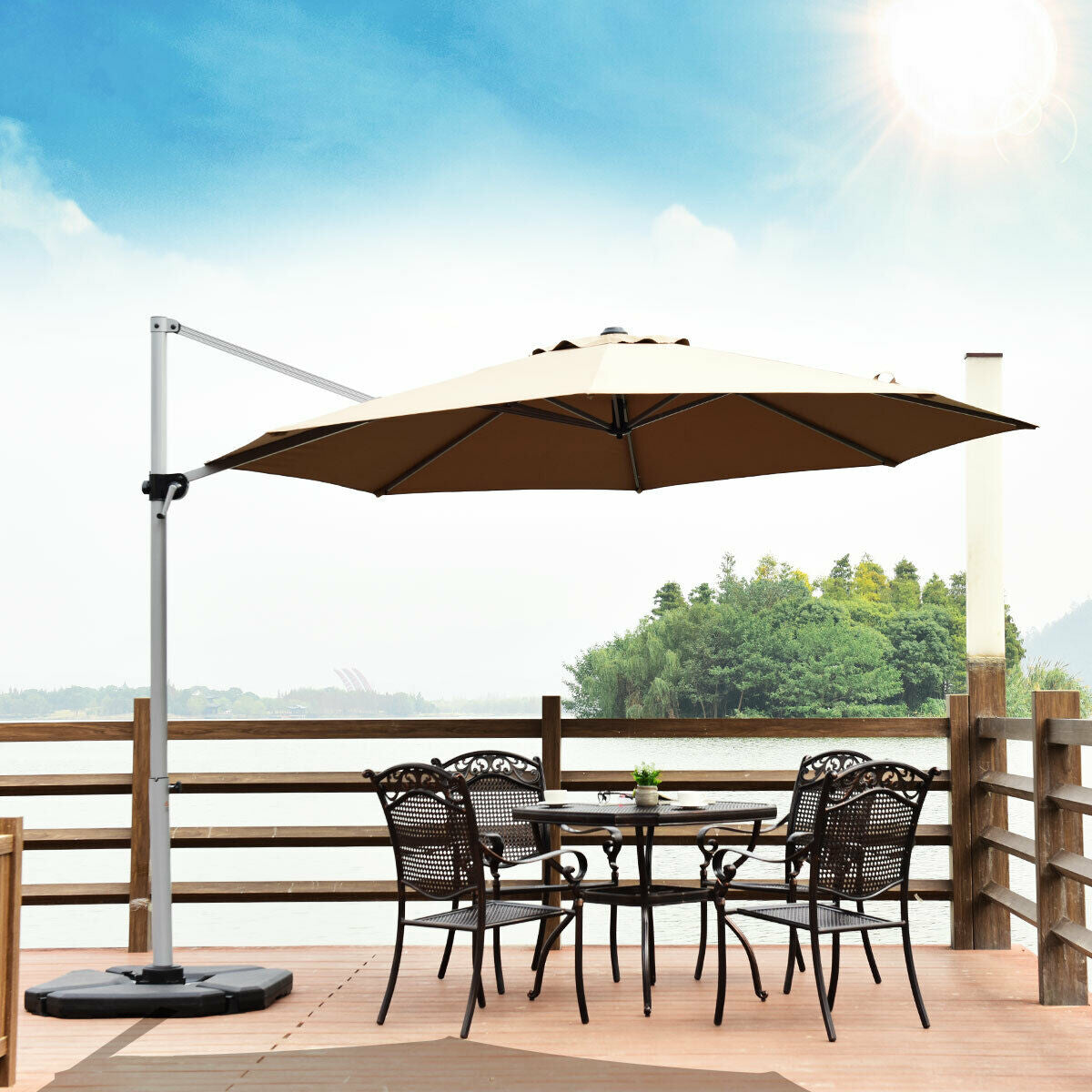 11 Feet Patio Offset Cantilever Umbrella 360° Rotation Aluminum Tilt-Tan Kids Crystal