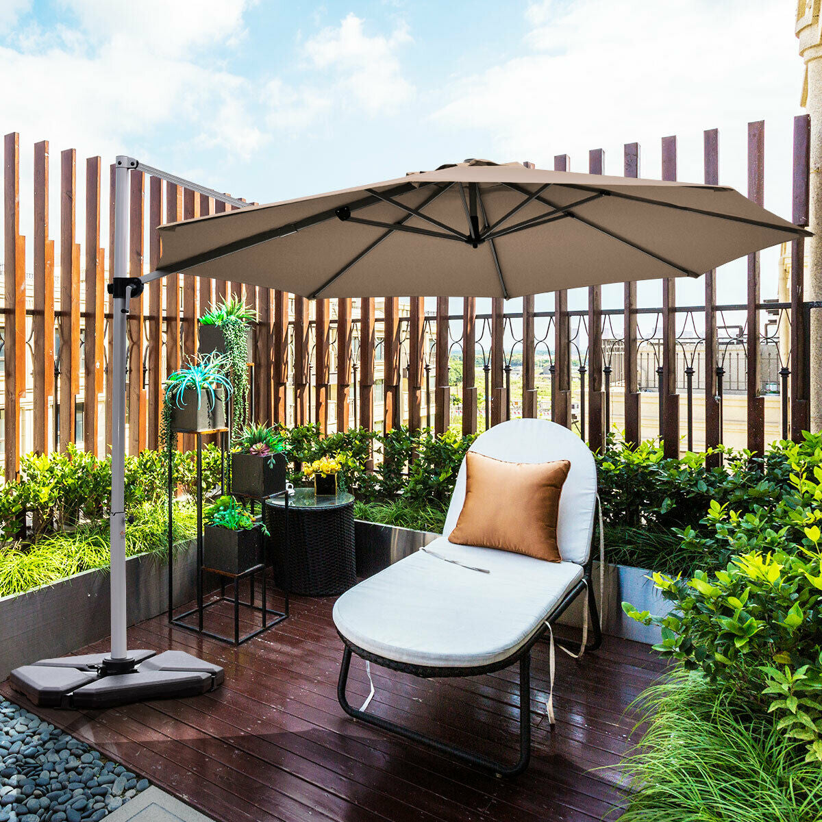 11 Feet Patio Offset Cantilever Umbrella 360° Rotation Aluminum Tilt-Tan Kids Crystal