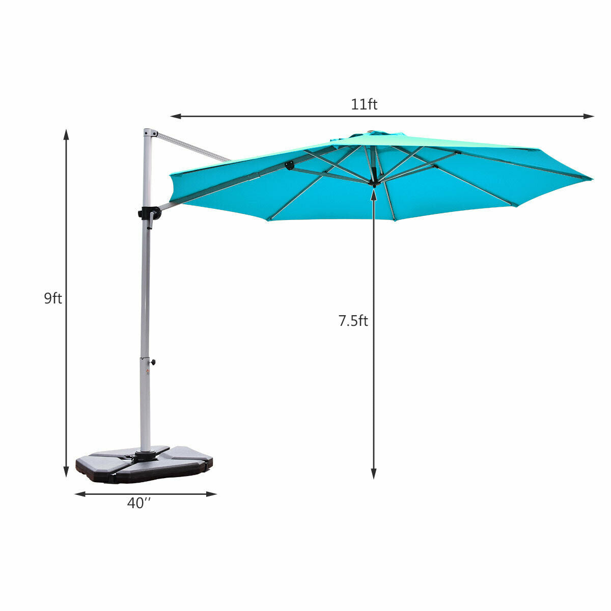 11 Feet Patio Offset Cantilever Umbrella 360° Rotation Aluminum Tilt-Blue Kids Crystal
