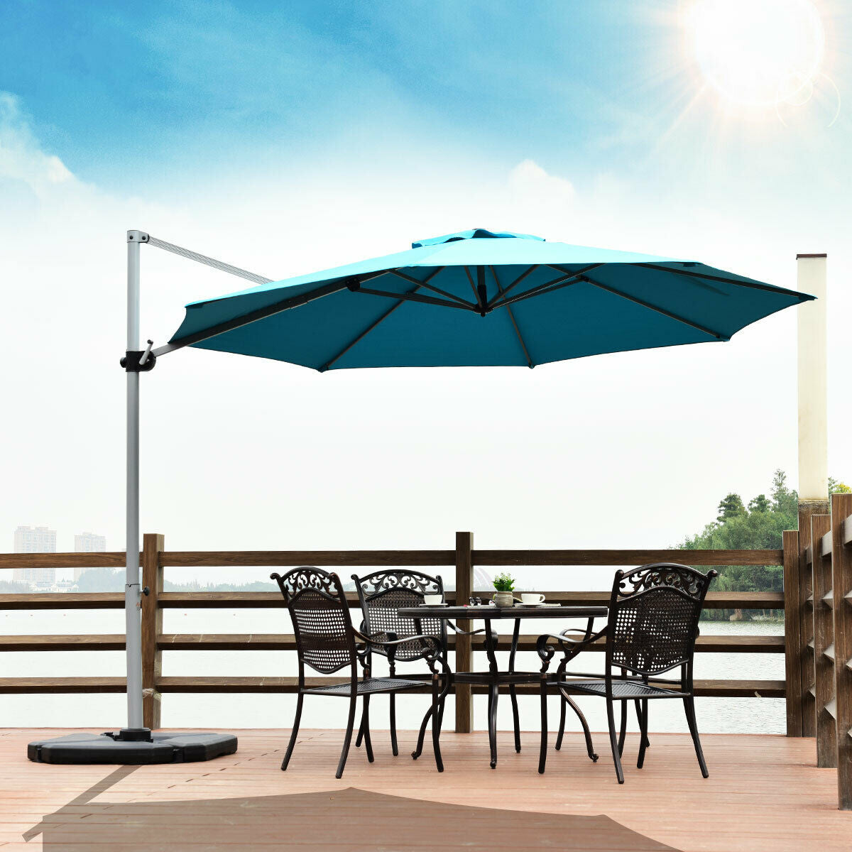 11 Feet Patio Offset Cantilever Umbrella 360° Rotation Aluminum Tilt-Blue Kids Crystal