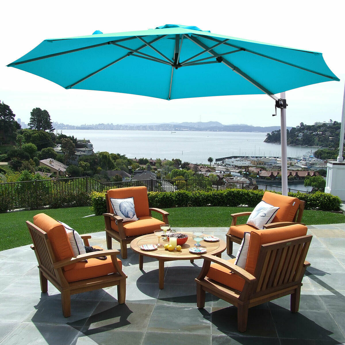 11 Feet Patio Offset Cantilever Umbrella 360° Rotation Aluminum Tilt-Blue Kids Crystal