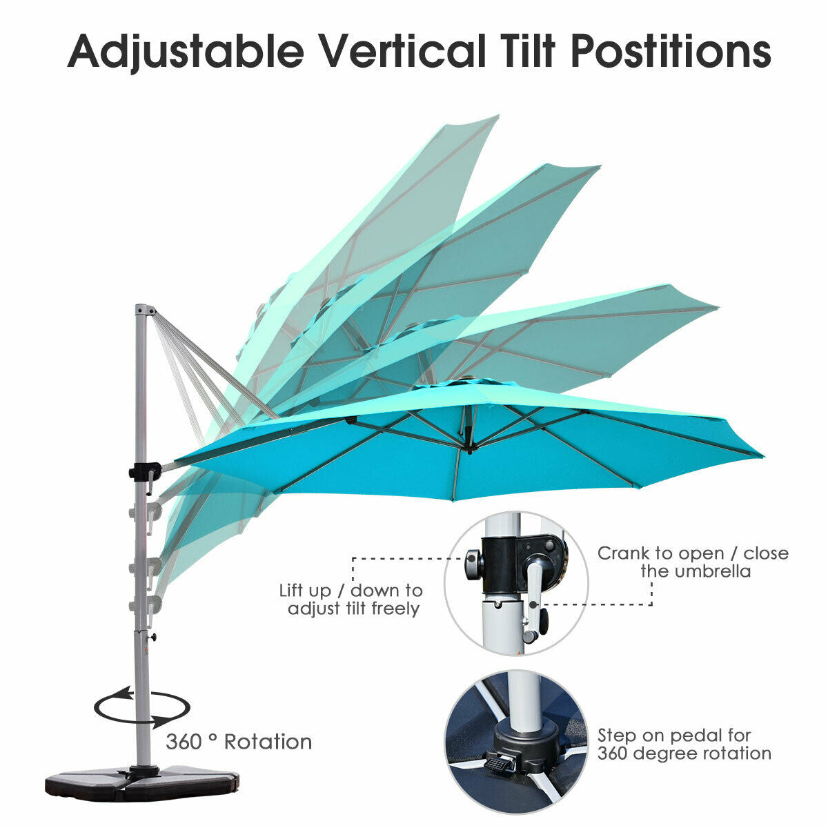 11 Feet Patio Offset Cantilever Umbrella 360° Rotation Aluminum Tilt-Blue Kids Crystal