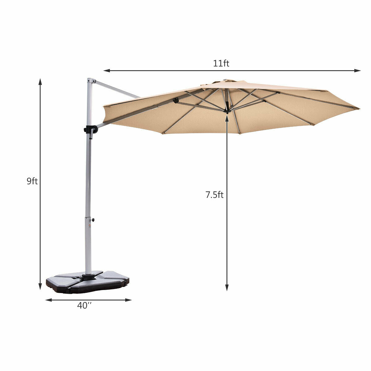 11 Feet Patio Offset Cantilever Umbrella 360° Rotation Aluminum Tilt-Beige Kids Crystal