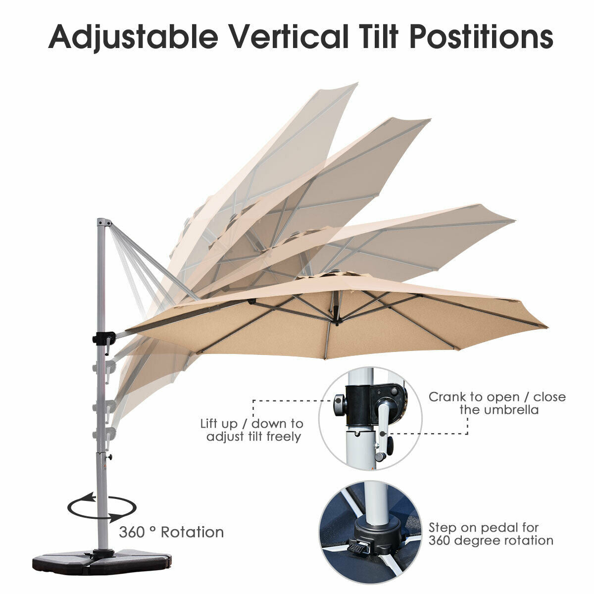 11 Feet Patio Offset Cantilever Umbrella 360° Rotation Aluminum Tilt-Beige Kids Crystal