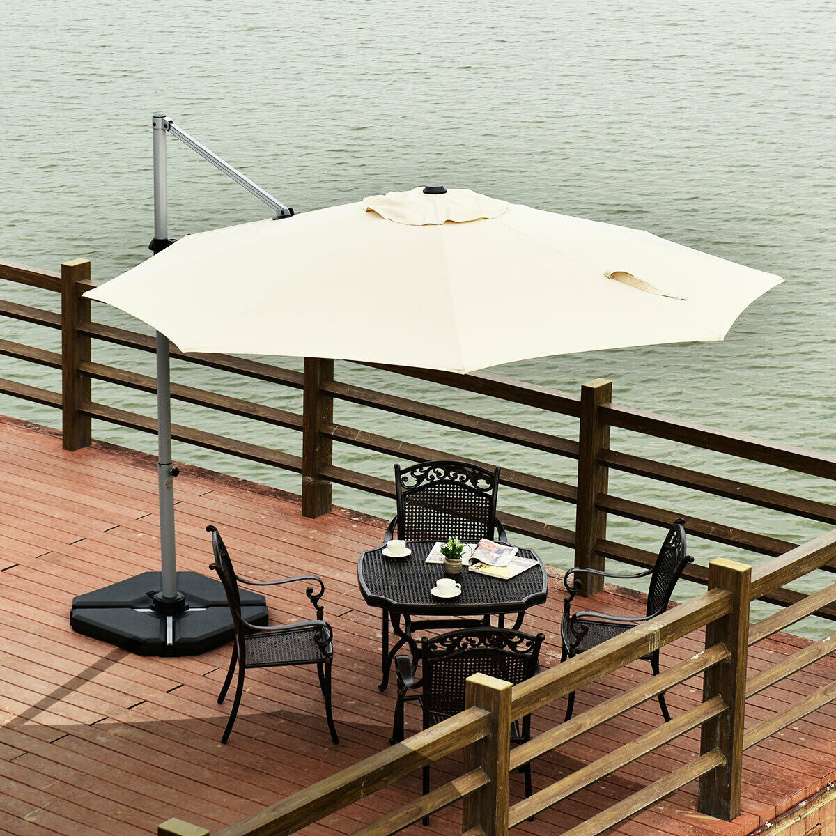 11 Feet Patio Offset Cantilever Umbrella 360° Rotation Aluminum Tilt-Beige Kids Crystal