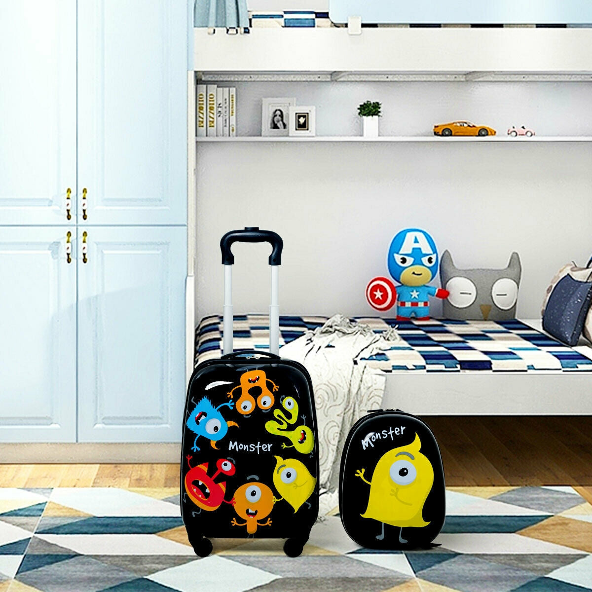 2 Pieces Kids Luggage Set 12 Inch Backpack and 16 Inch Rolling Suitcase Kids Crystal