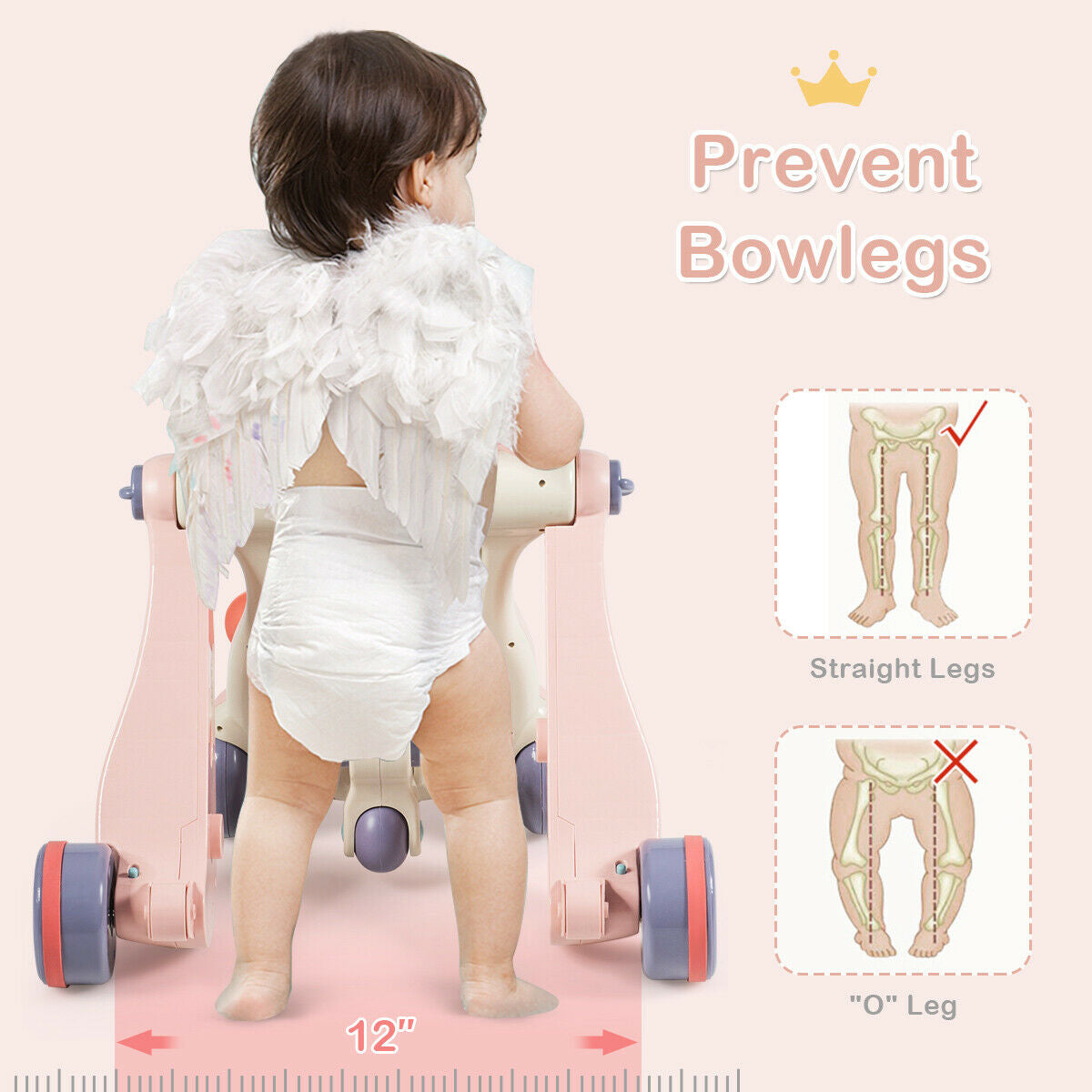 2-in-1 Baby Walker with Activity Center-Pink Kids Crystal