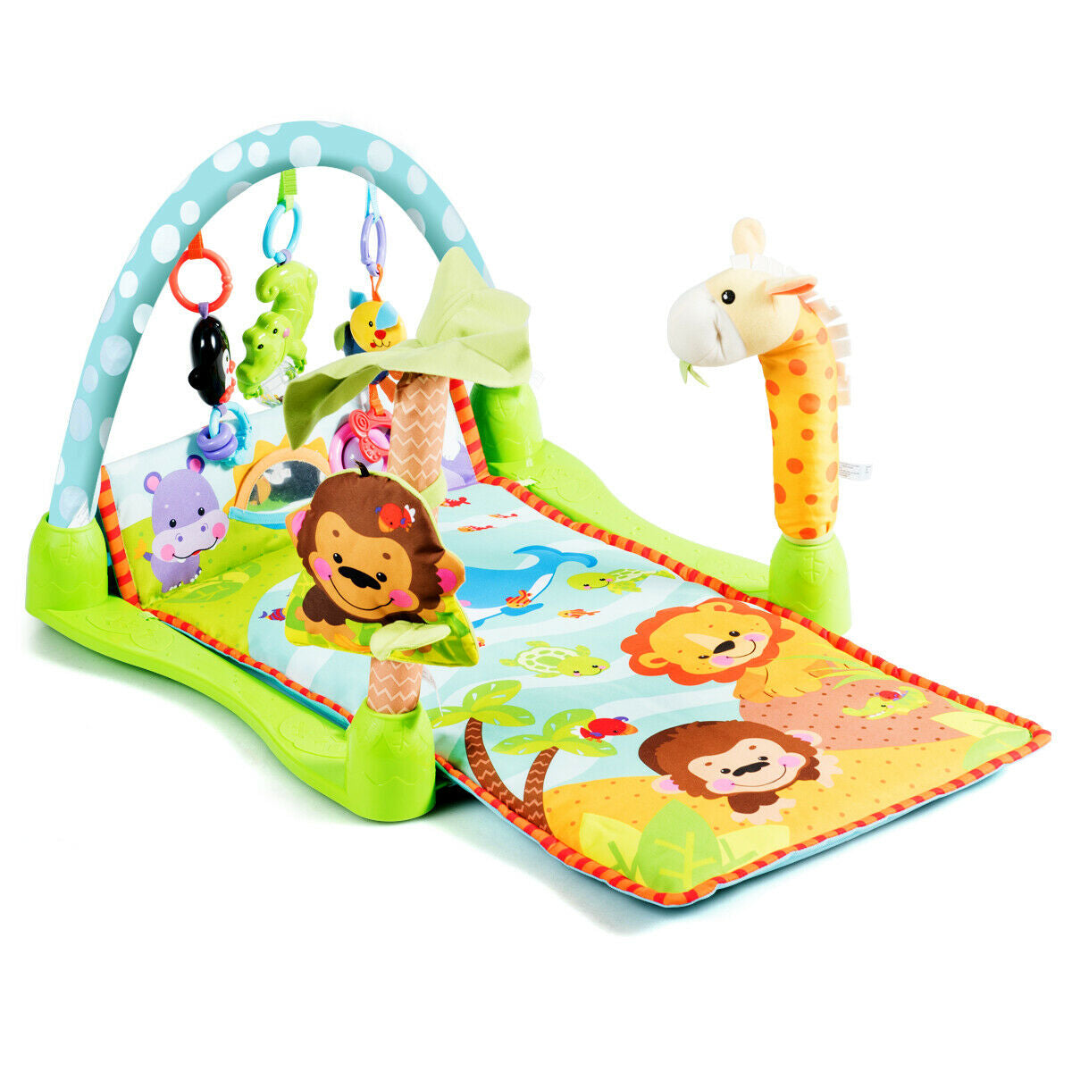4-in-1 Baby Play Gym Mat with 3 Hanging Educational Toys Kids Crystal