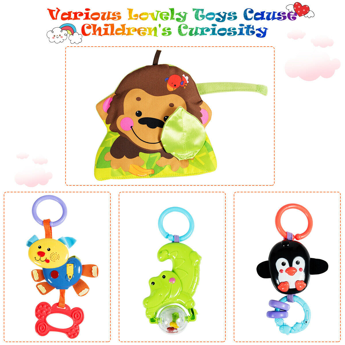 4-in-1 Baby Play Gym Mat with 3 Hanging Educational Toys Kids Crystal