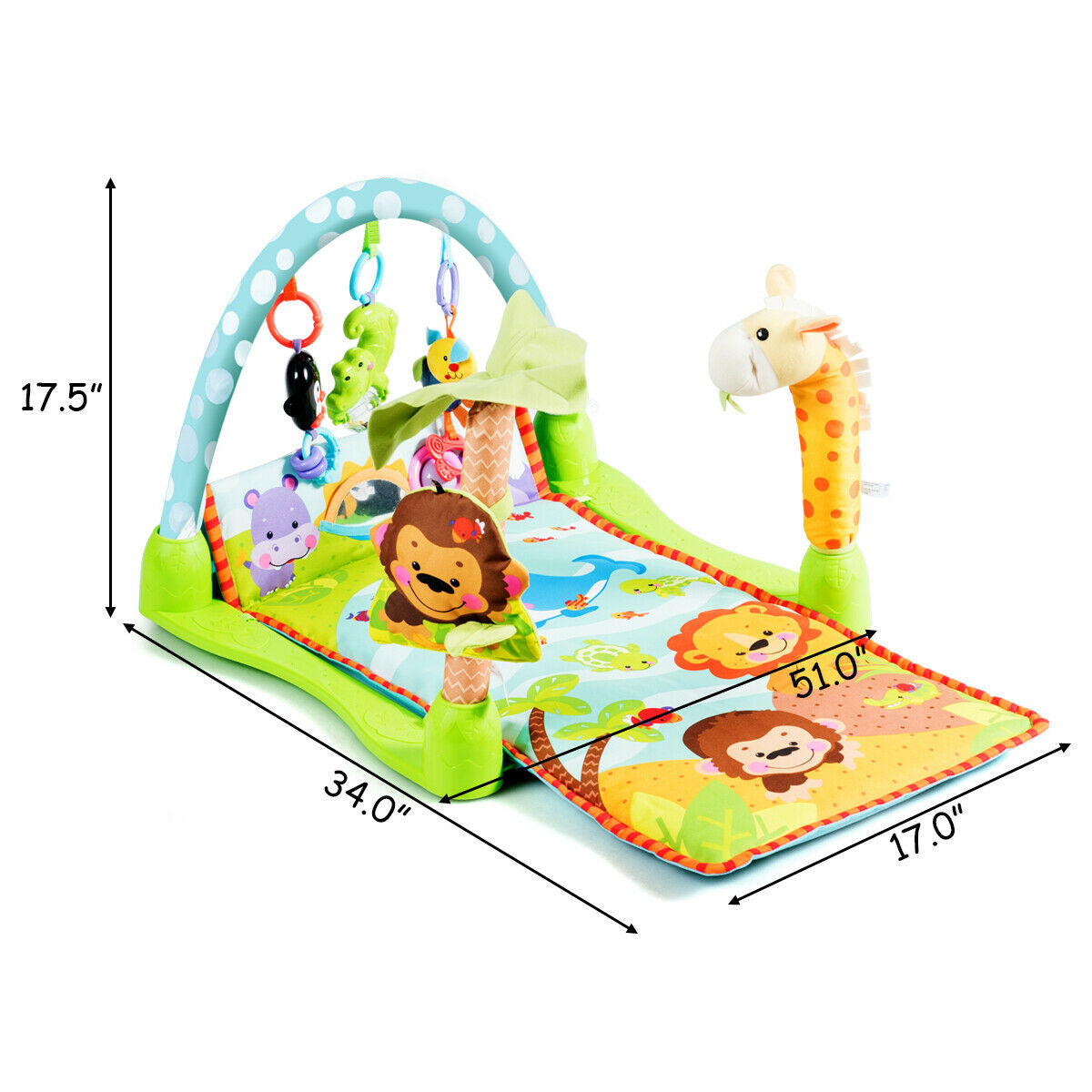 4-in-1 Baby Play Gym Mat with 3 Hanging Educational Toys Kids Crystal