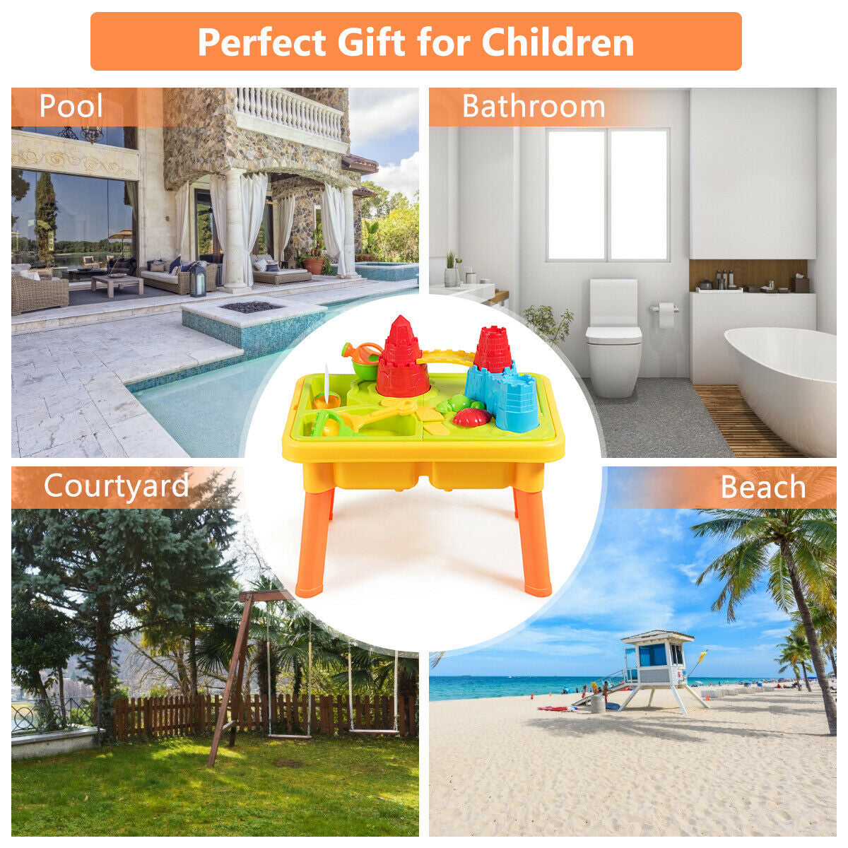 Sand and Water Play Table for Kids with Sand Castle Molds Kids Crystal