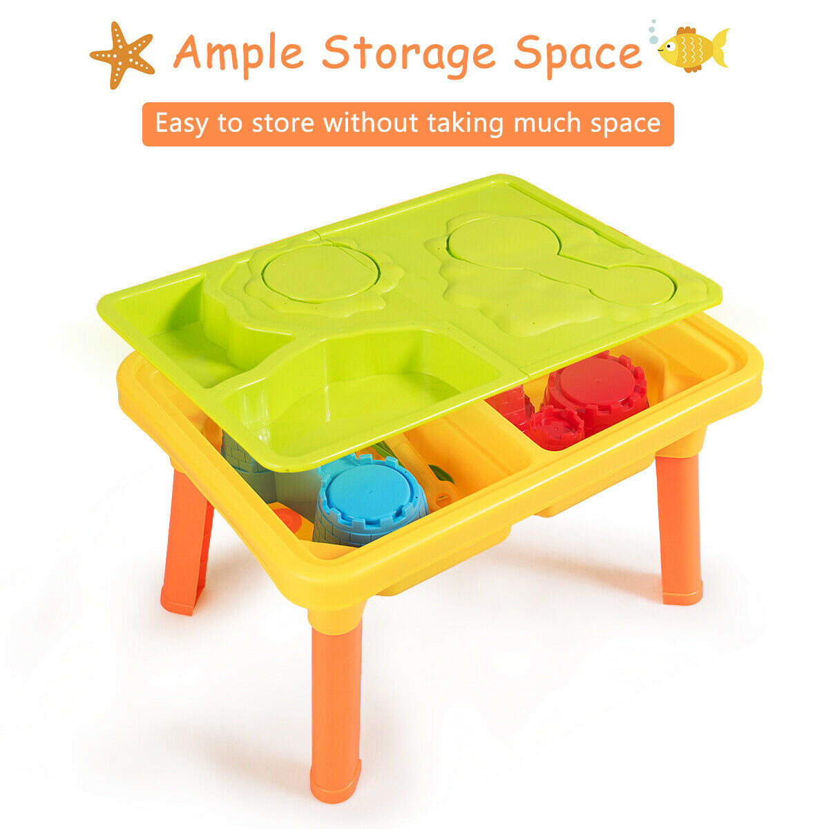 Sand and Water Play Table for Kids with Sand Castle Molds Kids Crystal