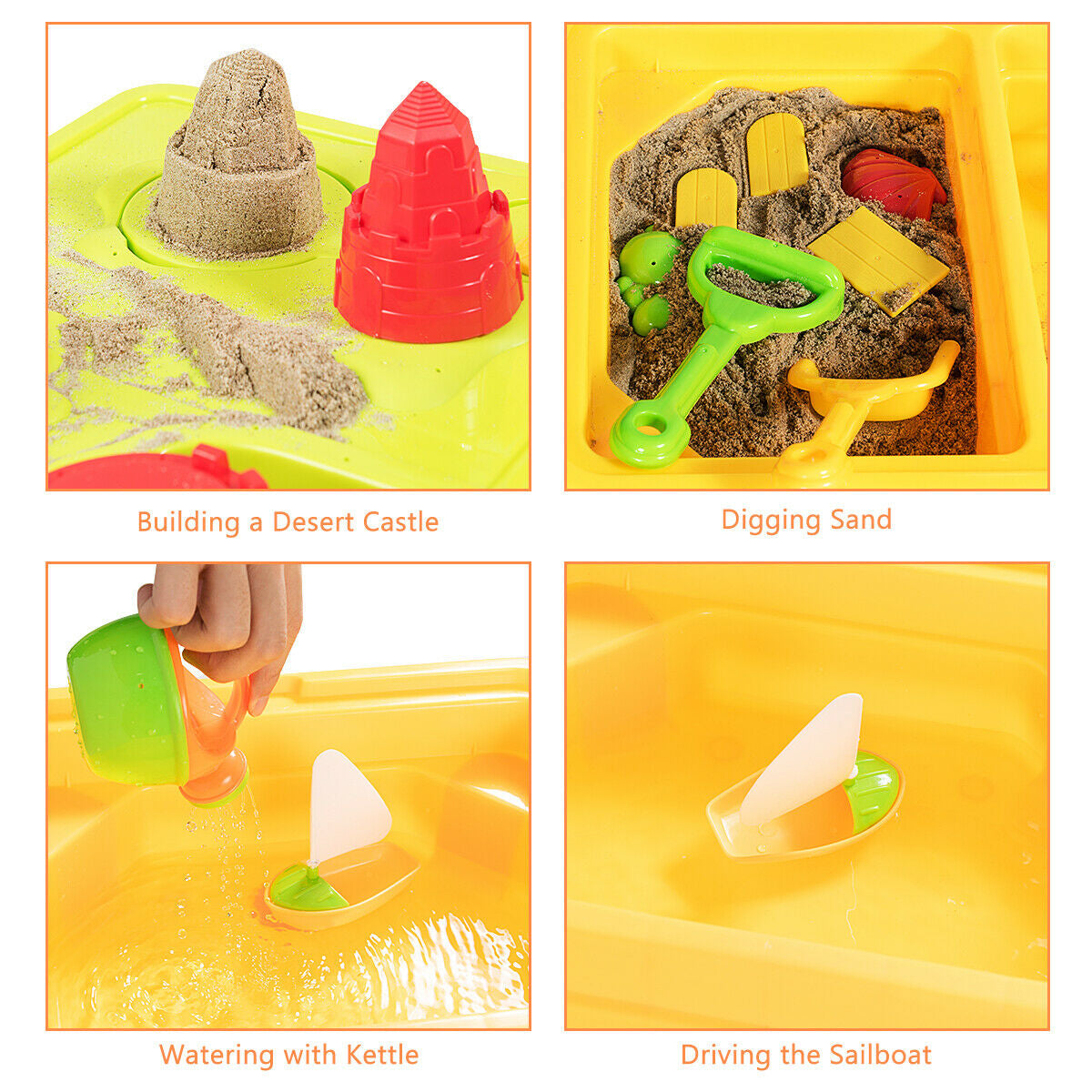 Sand and Water Play Table for Kids with Sand Castle Molds Kids Crystal