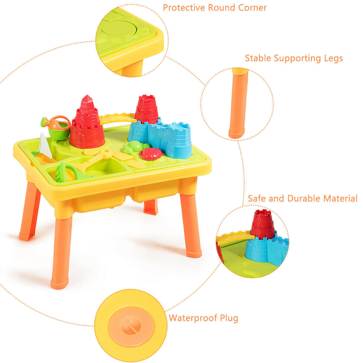 Sand and Water Play Table for Kids with Sand Castle Molds Kids Crystal