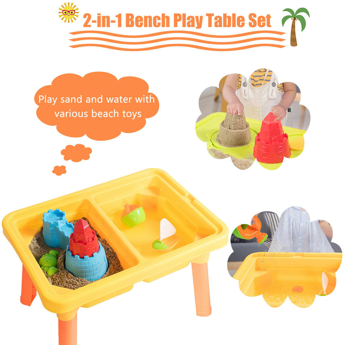 Sand and Water Play Table for Kids with Sand Castle Molds Kids Crystal