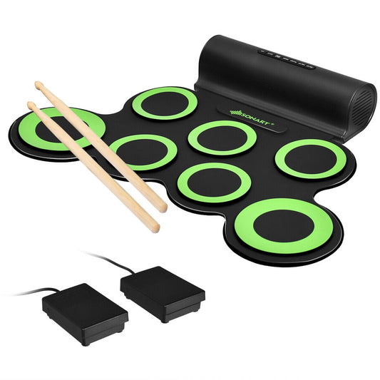 Set 7 Kit Electronic Roll Up Pads MIDI Drum -Green Kids Crystal