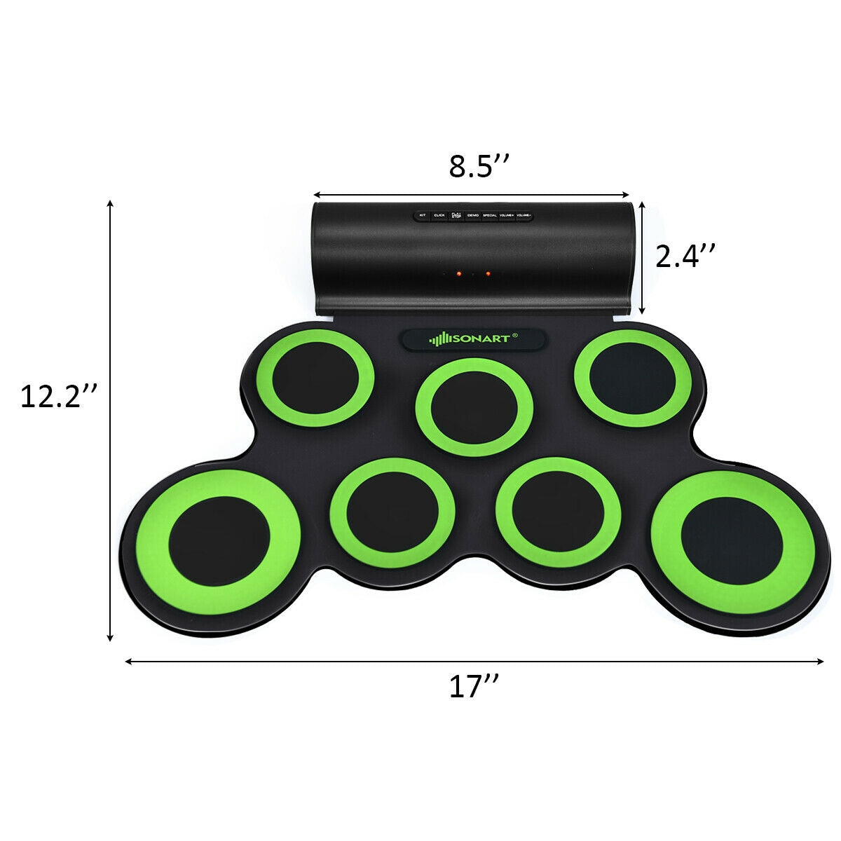 Set 7 Kit Electronic Roll Up Pads MIDI Drum -Green Kids Crystal