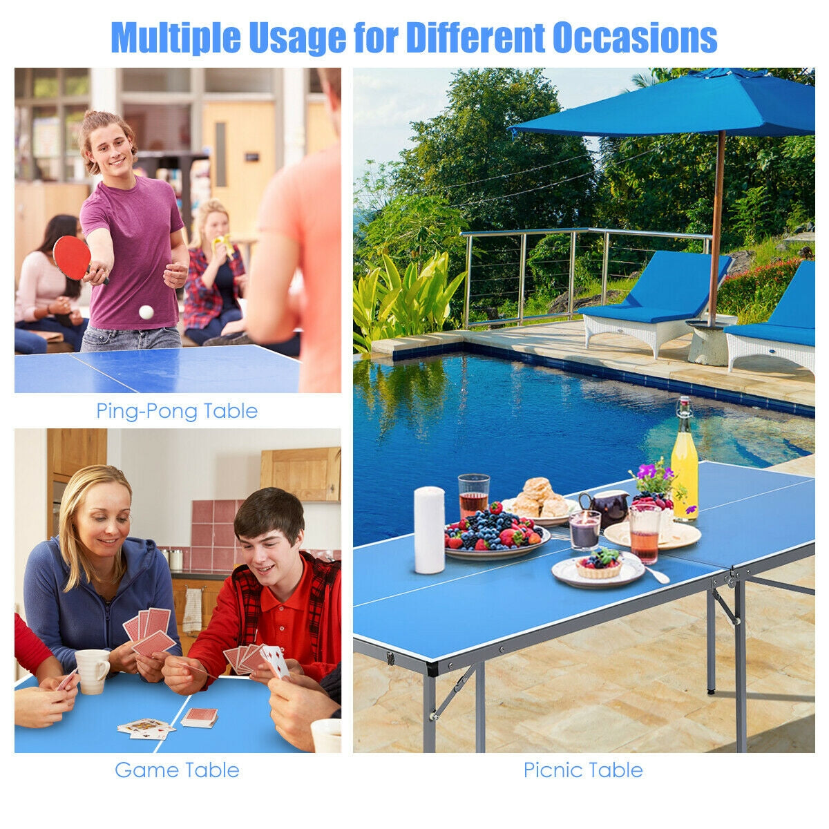 6’x3’ Portable Tennis Ping Pong Folding Table Indoor/Outdoor