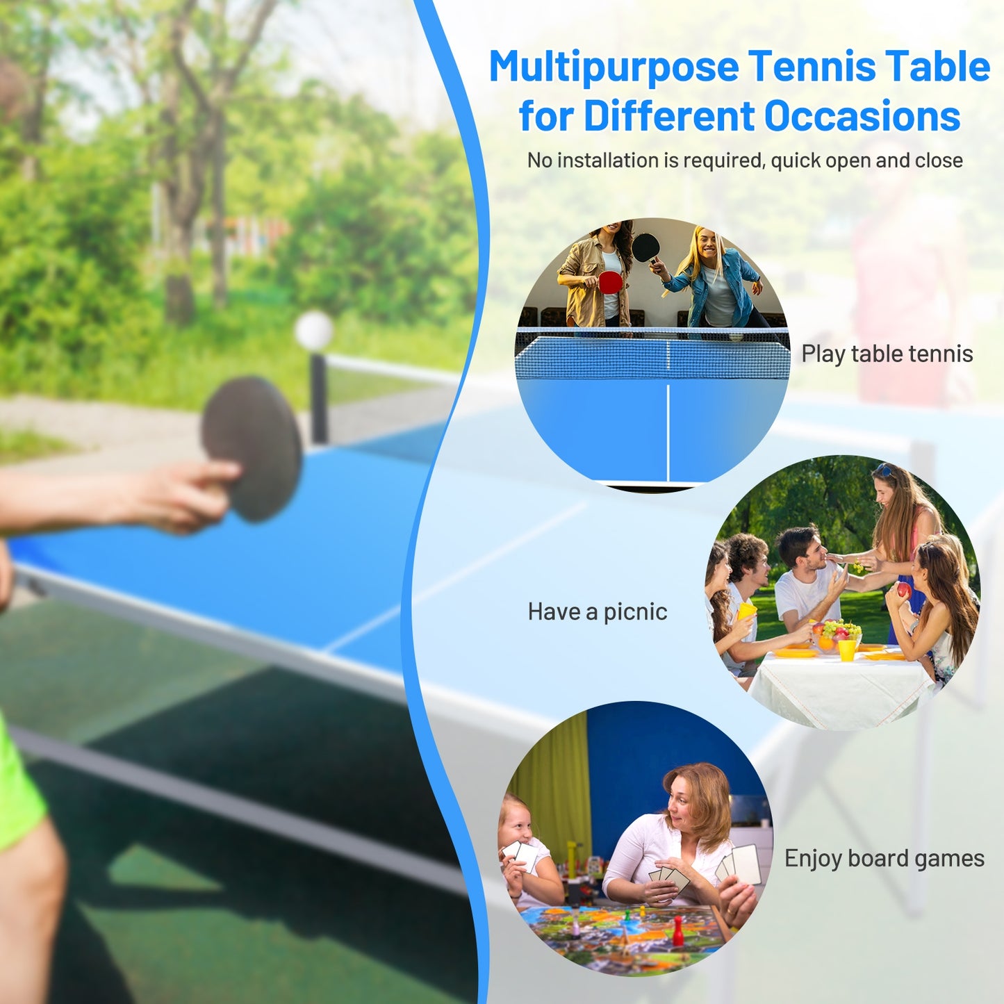 6’x3’ Portable Tennis Ping Pong Folding Table Indoor/Outdoor Kids Crystal