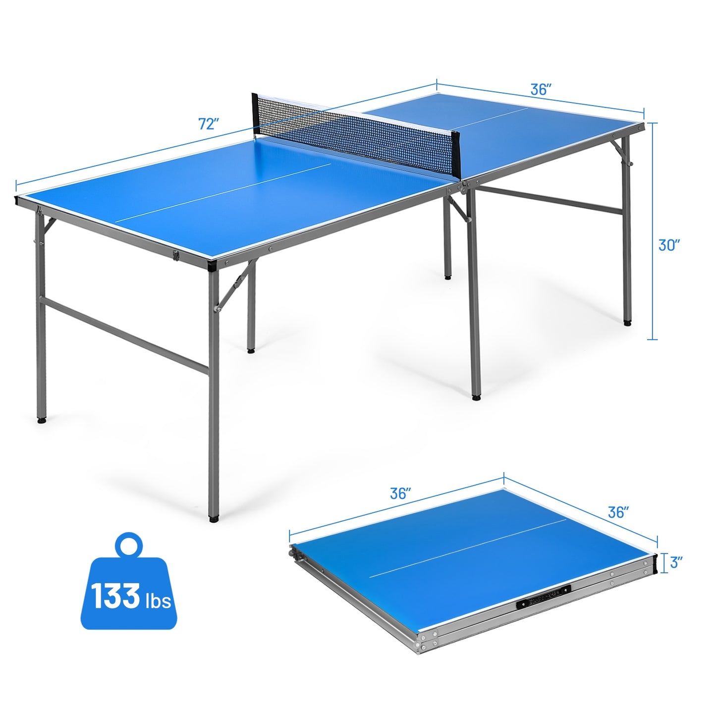 6’x3’ Portable Tennis Ping Pong Folding Table Indoor/Outdoor