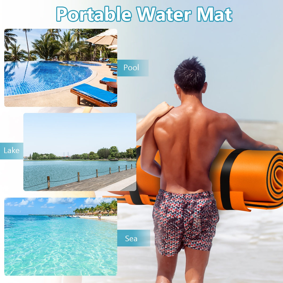 3-Layer Relaxing Tear-proof Water Mat-Orange Kids Crystal