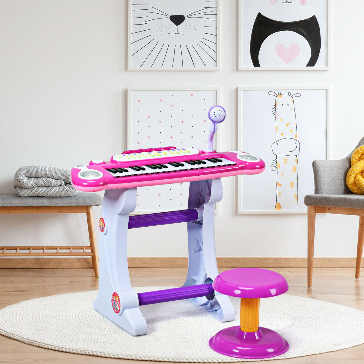 37 Key Electronic Keyboard Kids Toy Piano-Pink Kids Crystal