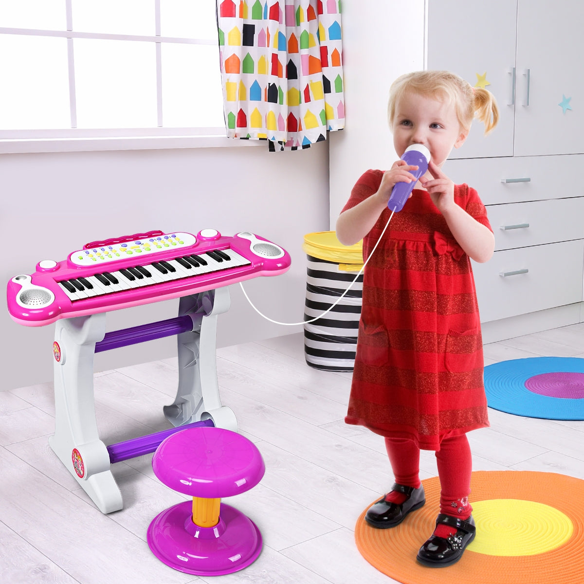 37 Key Electronic Keyboard Kids Toy Piano-Pink Kids Crystal