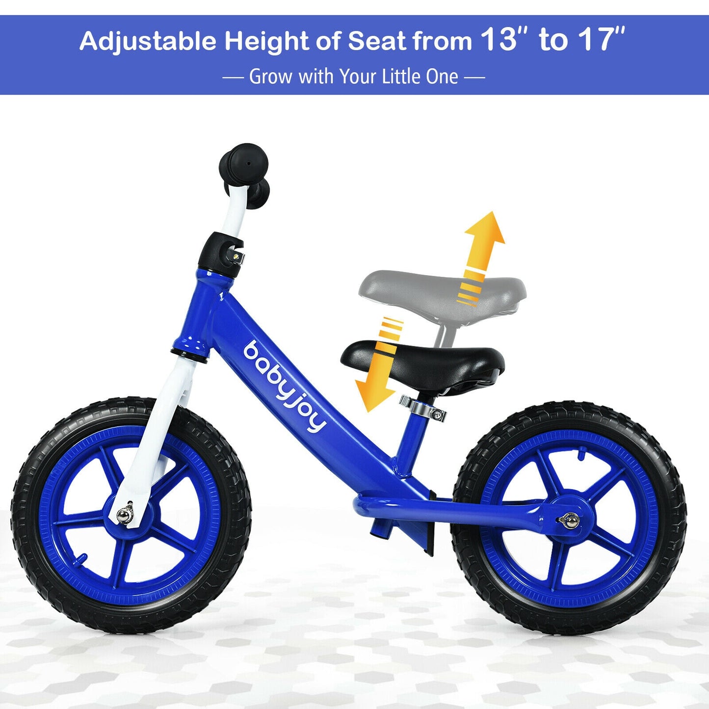 12 Inch Kids Balance No-Pedal Ride Pre Learn Bike with Adjustable Seat-Blue Kids Crystal