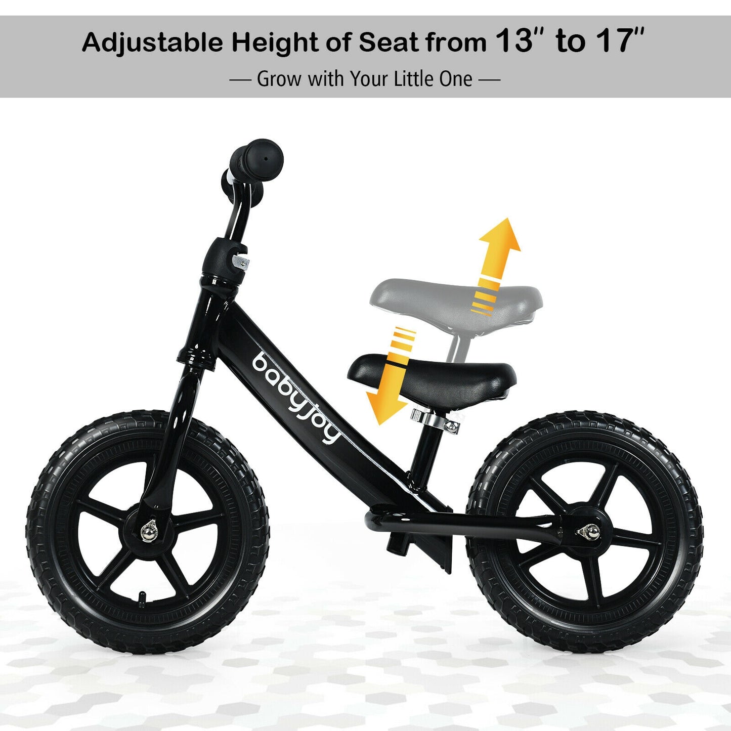 12 Inch Kids Balance No-Pedal Ride Pre Learn Bike with Adjustable Seat-Black Kids Crystal