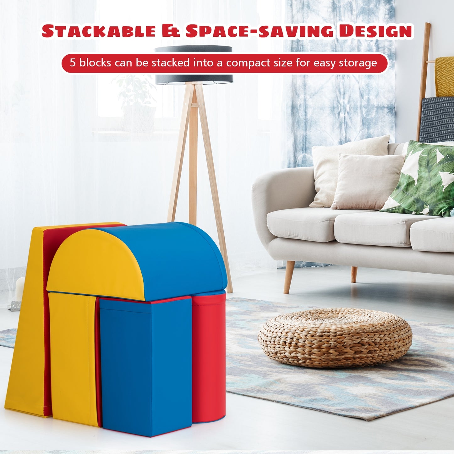 5-Piece Set Climb Activity Play Safe Foam Blocks-Red Kids Crystal