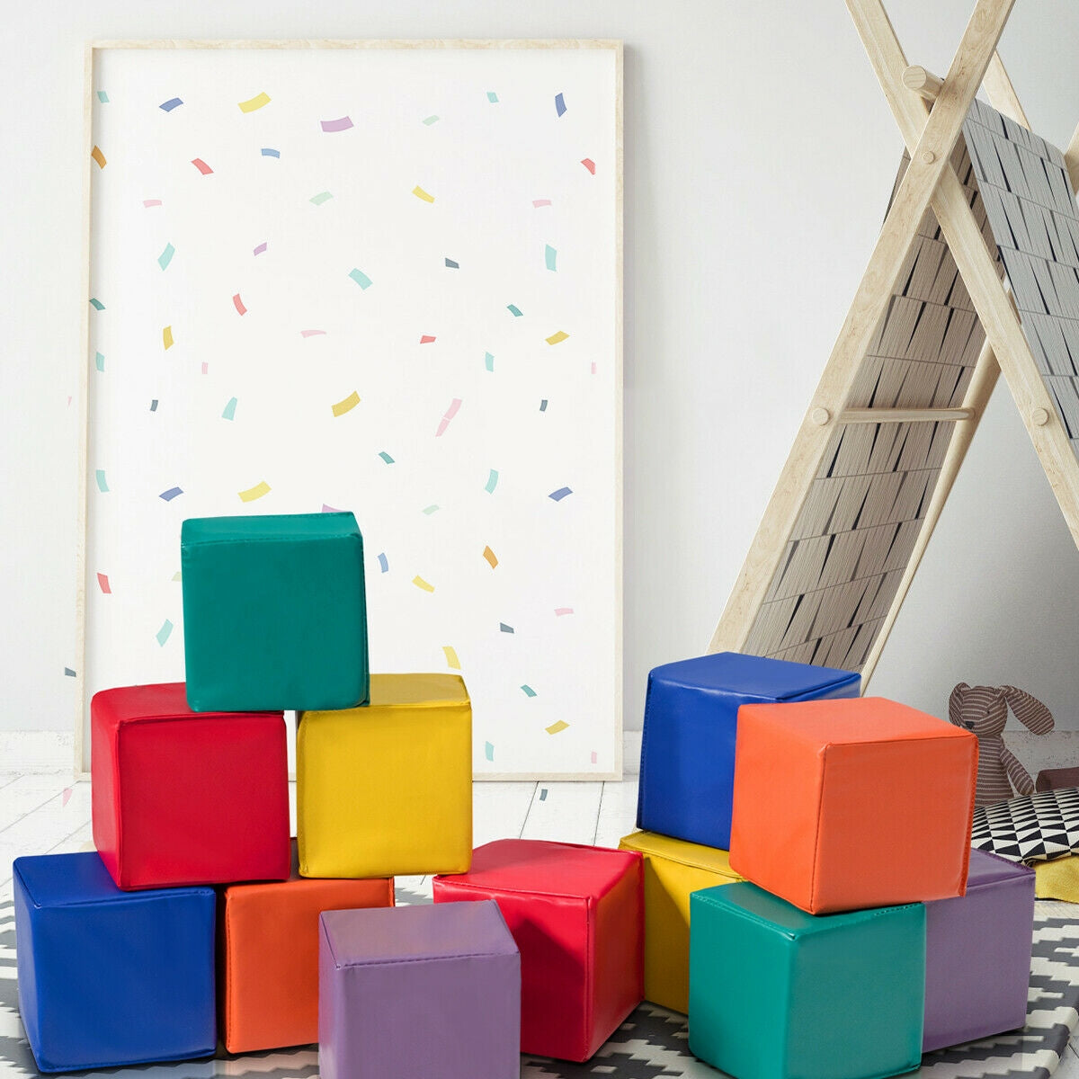 12 Pieces 5.5 Inch Soft Colorful Foam Building Blocks Kids Crystal