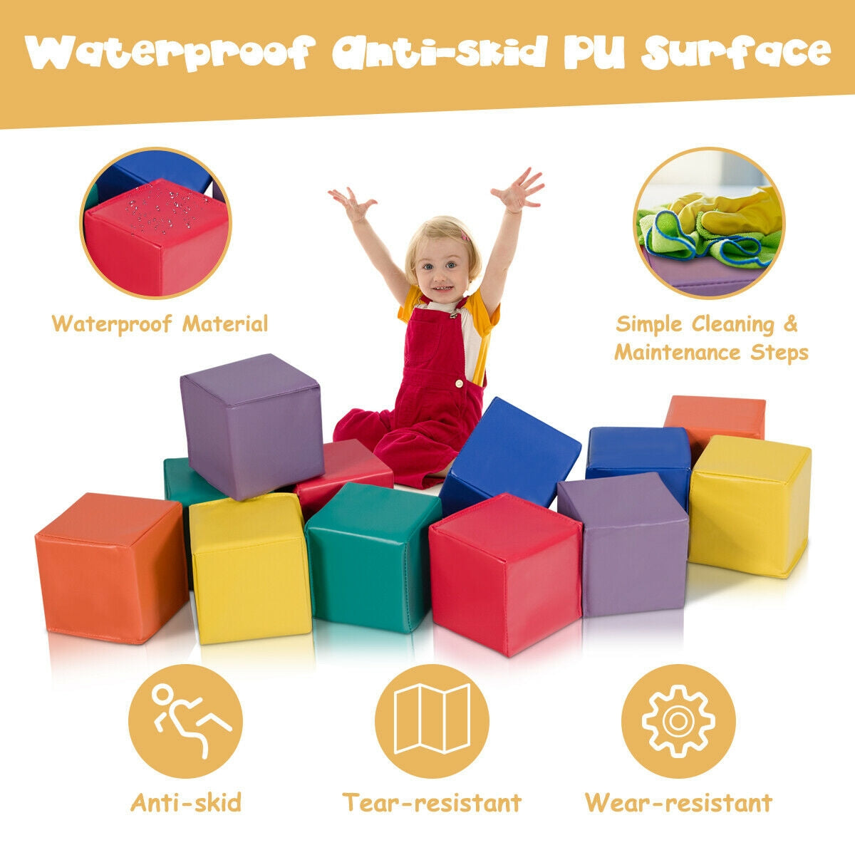 12 Pieces 5.5 Inch Soft Colorful Foam Building Blocks Kids Crystal