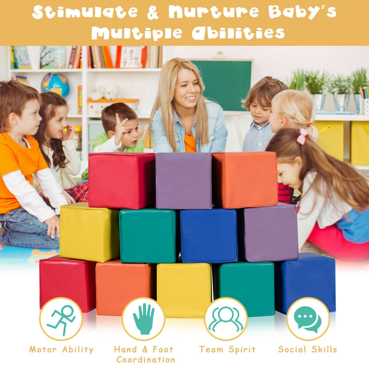 12 Pieces 5.5 Inch Soft Colorful Foam Building Blocks Kids Crystal