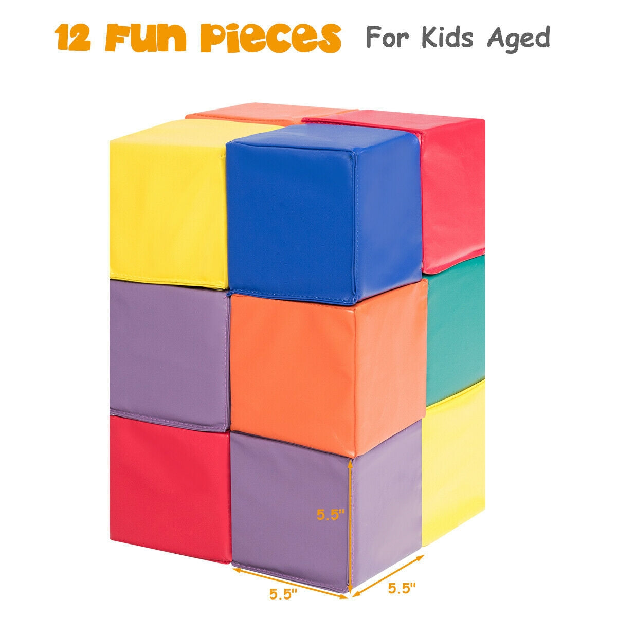 12 Pieces 5.5 Inch Soft Colorful Foam Building Blocks Kids Crystal