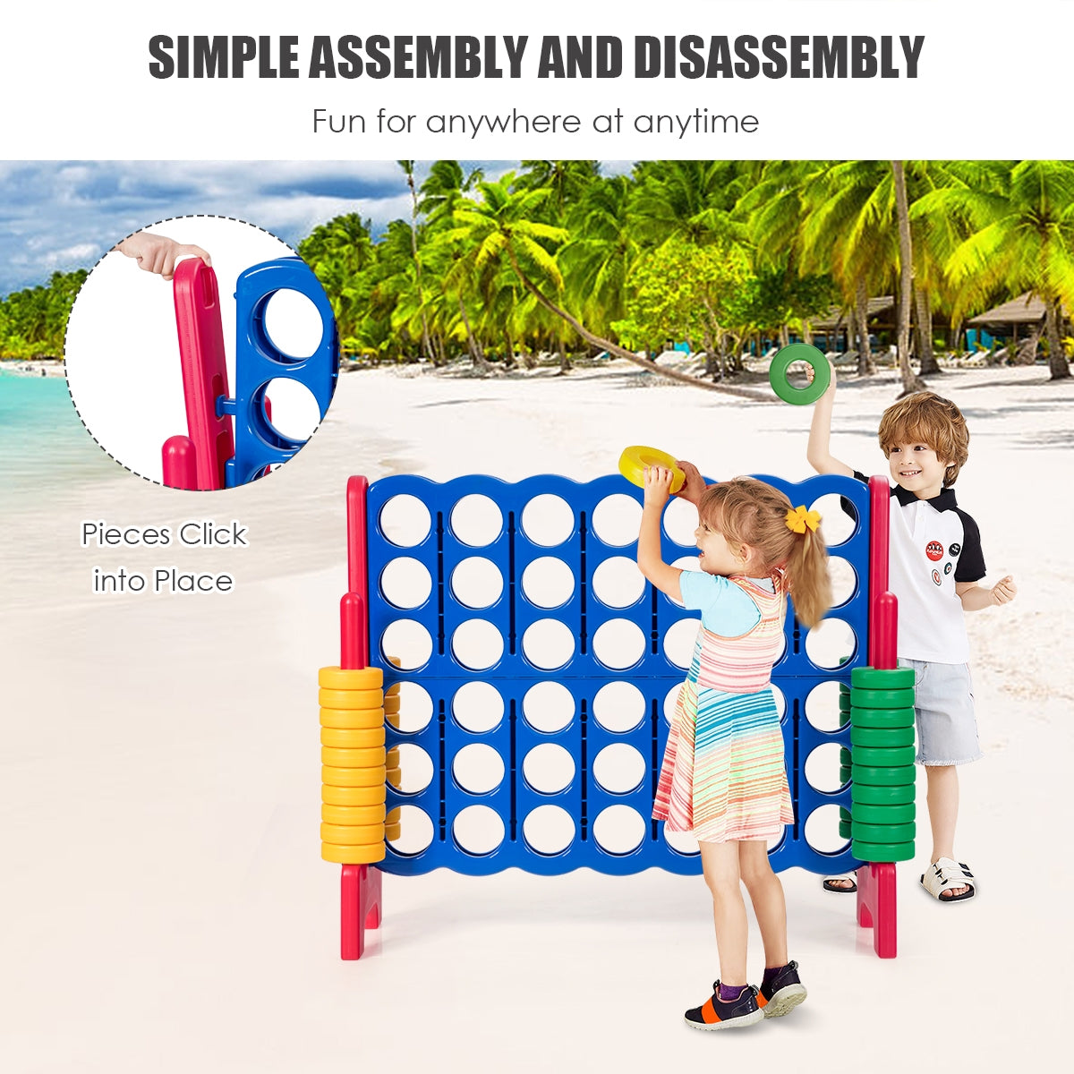 Jumbo 4-to-Score Giant Game Set with 42 Jumbo Rings and Quick-Release Slider-Red Kids Crystal