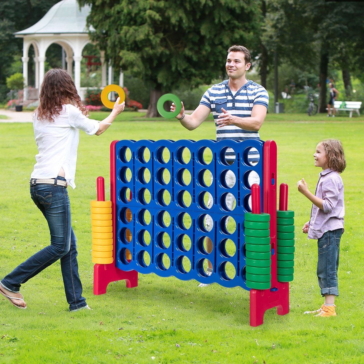 Jumbo 4-to-Score Giant Game Set with 42 Jumbo Rings and Quick-Release Slider-Red Kids Crystal