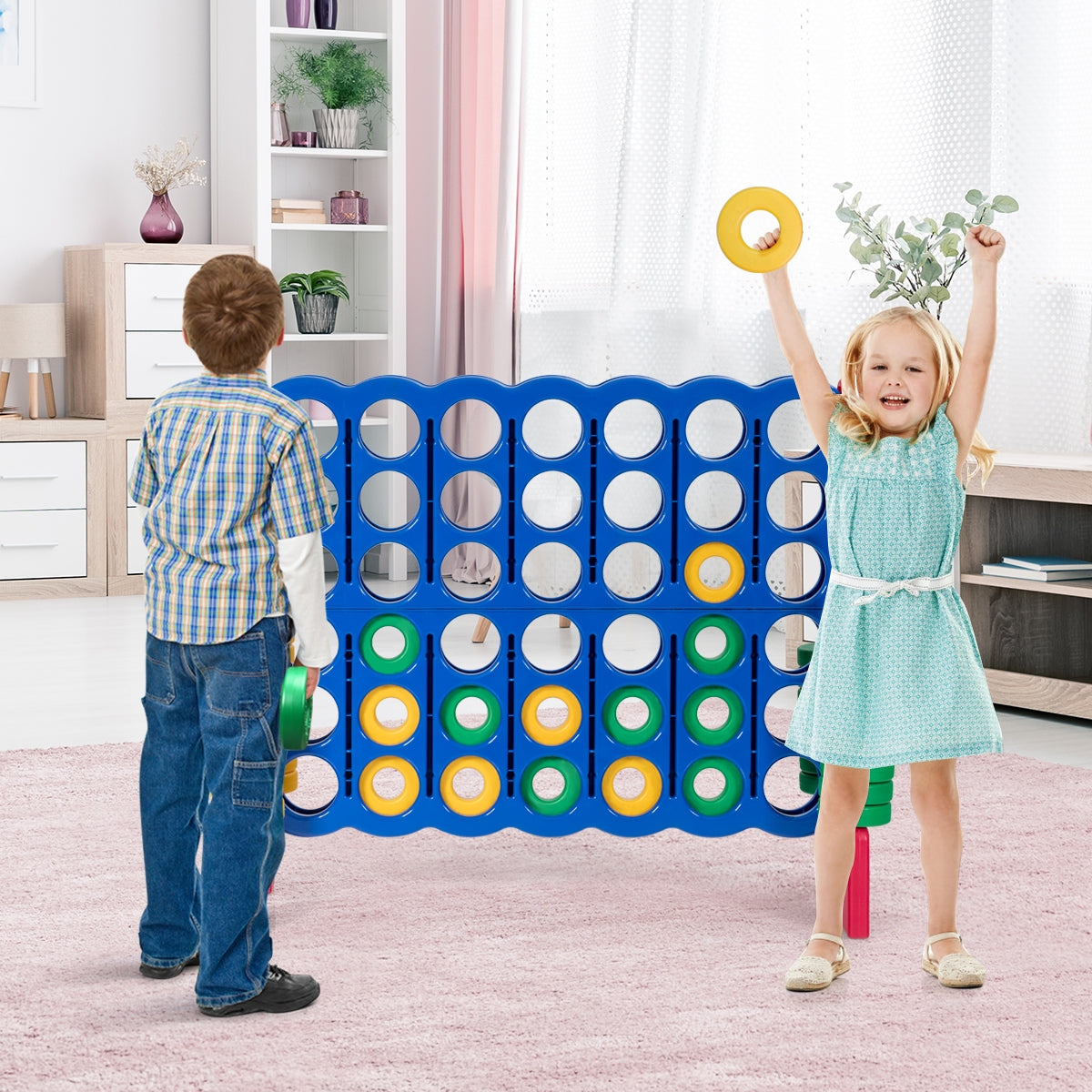 Jumbo 4-to-Score Giant Game Set with 42 Jumbo Rings and Quick-Release Slider-Red Kids Crystal