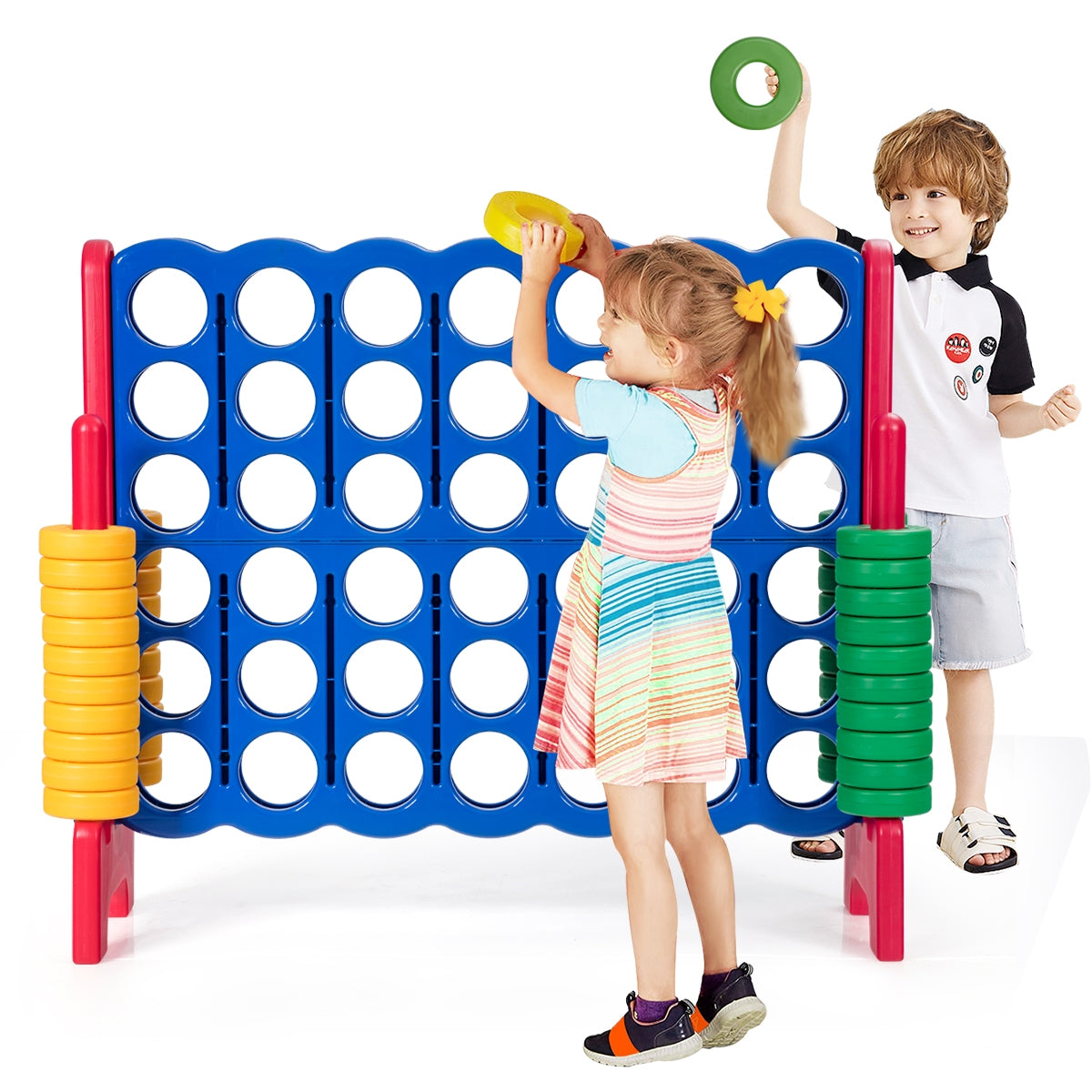 Jumbo 4-to-Score Giant Game Set with 42 Jumbo Rings and Quick-Release Slider-Red Kids Crystal