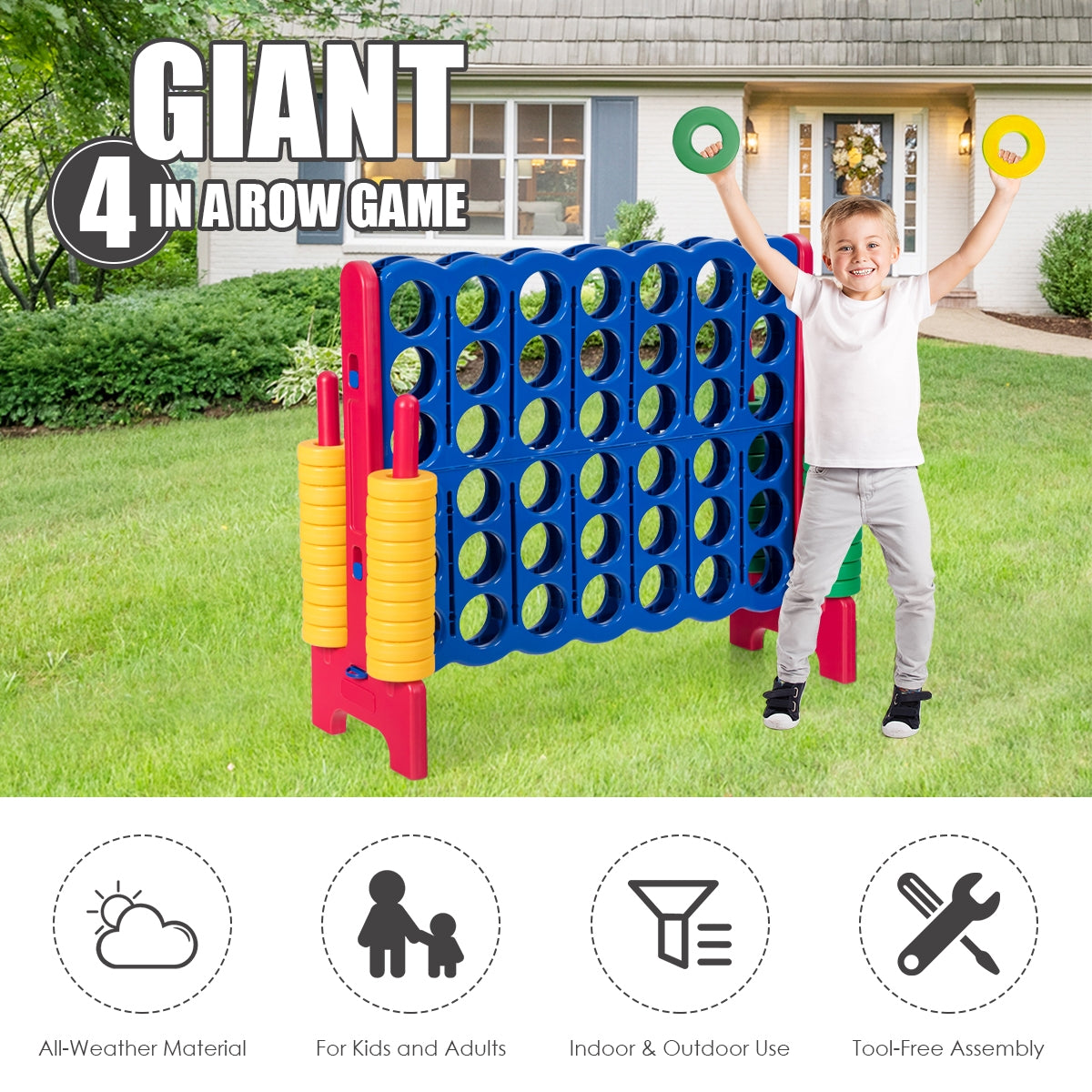 Jumbo 4-to-Score Giant Game Set with 42 Jumbo Rings and Quick-Release Slider-Red Kids Crystal