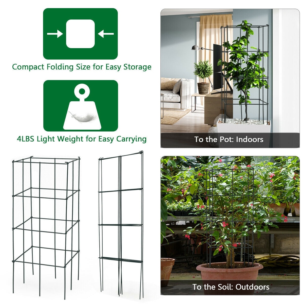 4 Pack Garden Trellis for Climbing Plants for Flower Vegetable Kids Crystal