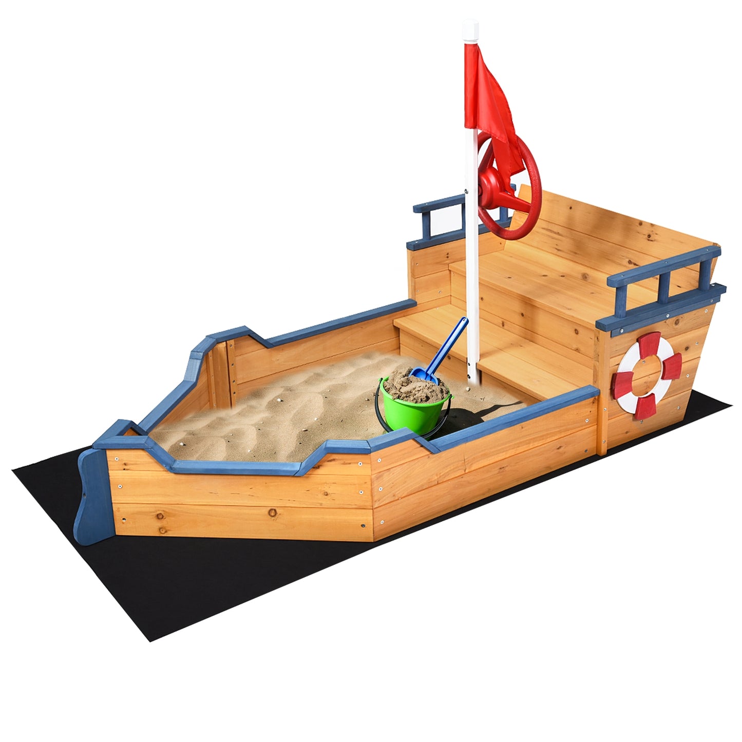 Wooden Pirate Boat Wood Sandbox for Kids Kids Crystal